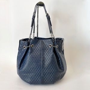 TOD'S Navy Blue Quilted Patent Leather Chain Tote w/COA shoulder bag